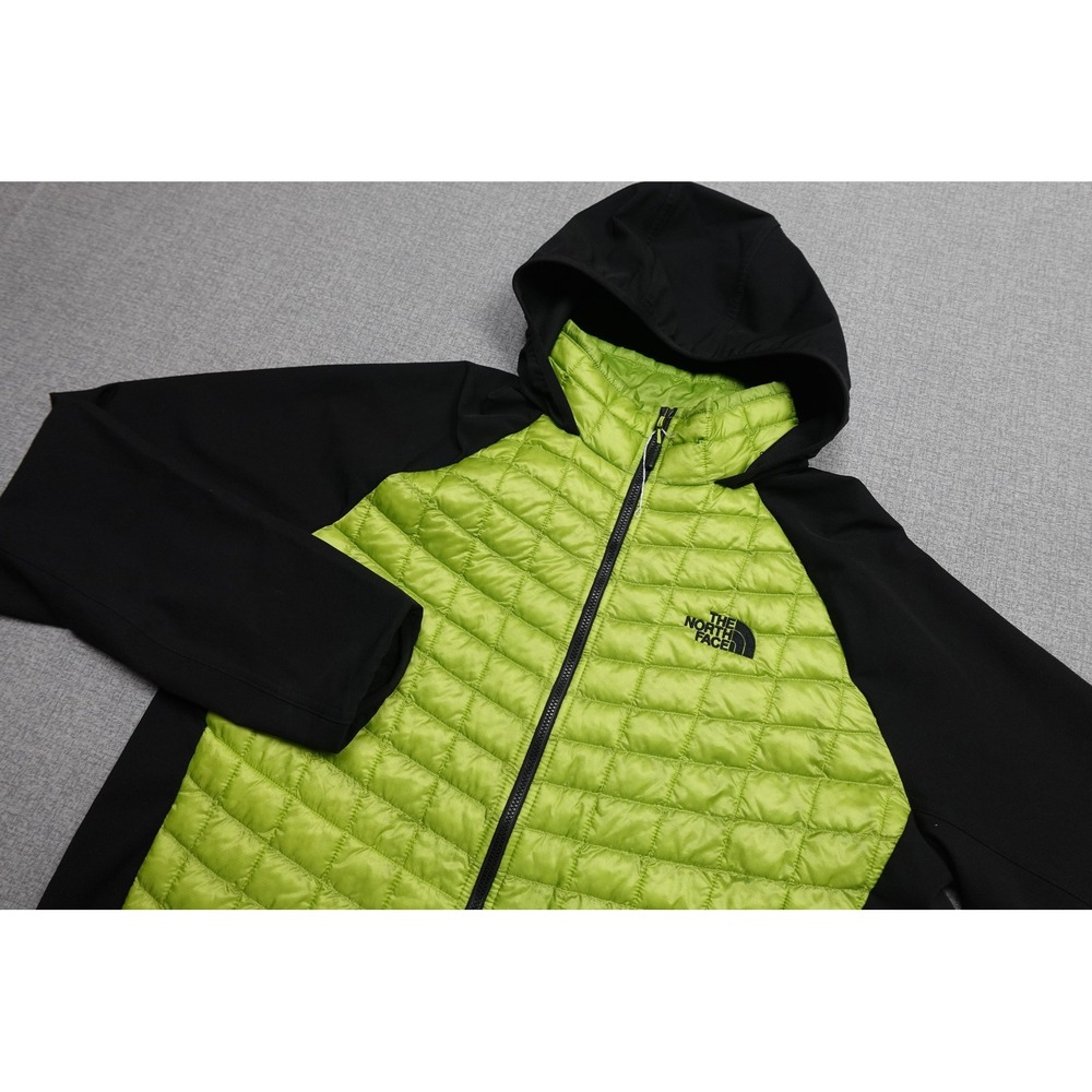 The North Face ThermoBall Jacket Mens Large Green Black Hooded Insulated Hiking
